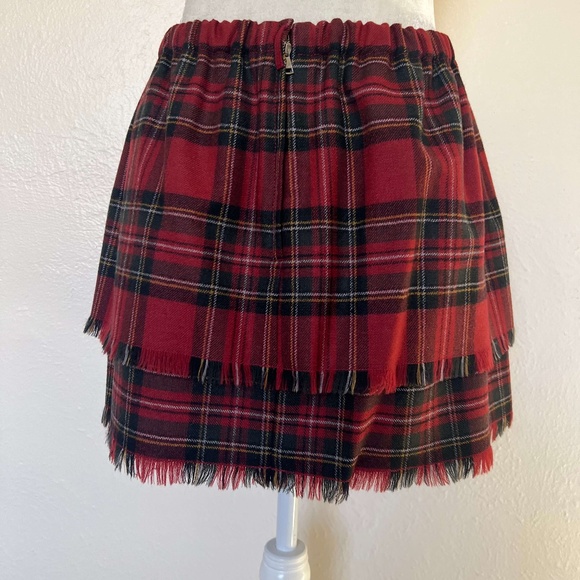 DOLCE & GABBANA wool plaid skirt - elastic waist & fringed hem - Picture 4 of 9